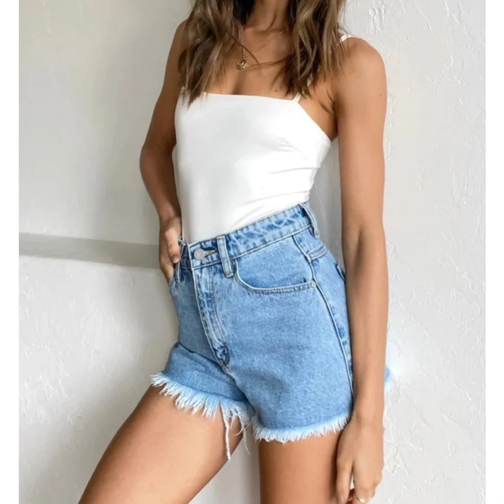 ABRAND A High Relaxed Shorts Distressed Vintage Blue size 24